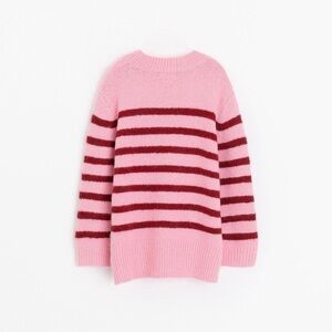 Bailey 44 Striped Eyelash Knit Cozy Sweater Crew Neck Pink Red L Large